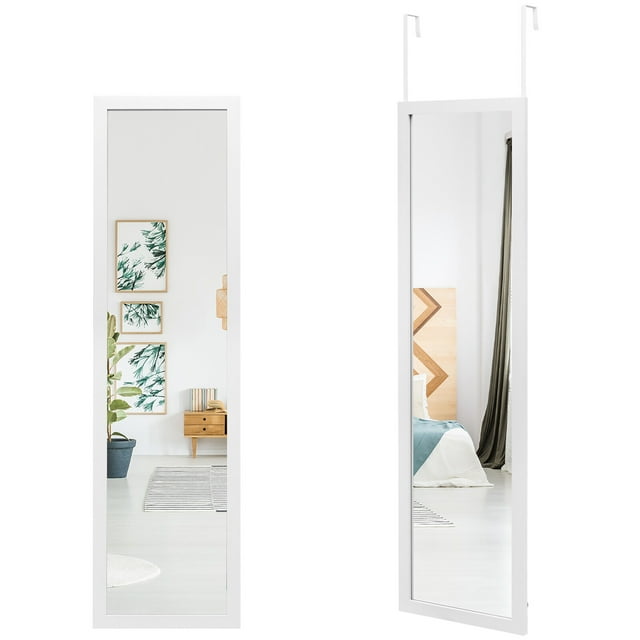 Gymax Full Length Over The Door Mirror Hanging Hooks Wall Mount Dressing Mirror White