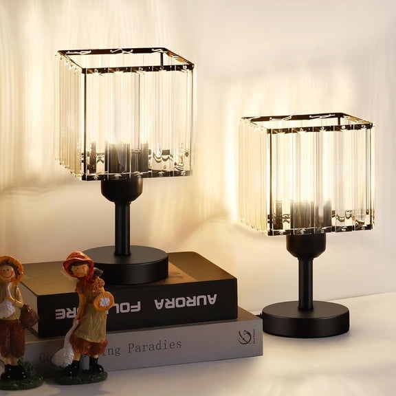 Set of 2 Bedside Crystal Table Lamp Nightstand Lamp for Bedroom LivingRoom Decor