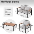 thumbnail image 4 of ECOPATIO 4 Pieces Metal Patio Furniture Set, Modern Outdoor Patio Furniture with Wood Armrest and Thickened Cushions Comfy Patio Sofa for Balcony, Deck and Poolside(Light Grey), 4 of 6