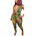 thumbnail image 2 of Liacowi Women Deep V-Neck Jumpsuit Fashion Print Sleeveless Skinny Romper Summer Party Club One-Piece Clothes,S/M/L/XL, 2 of 6