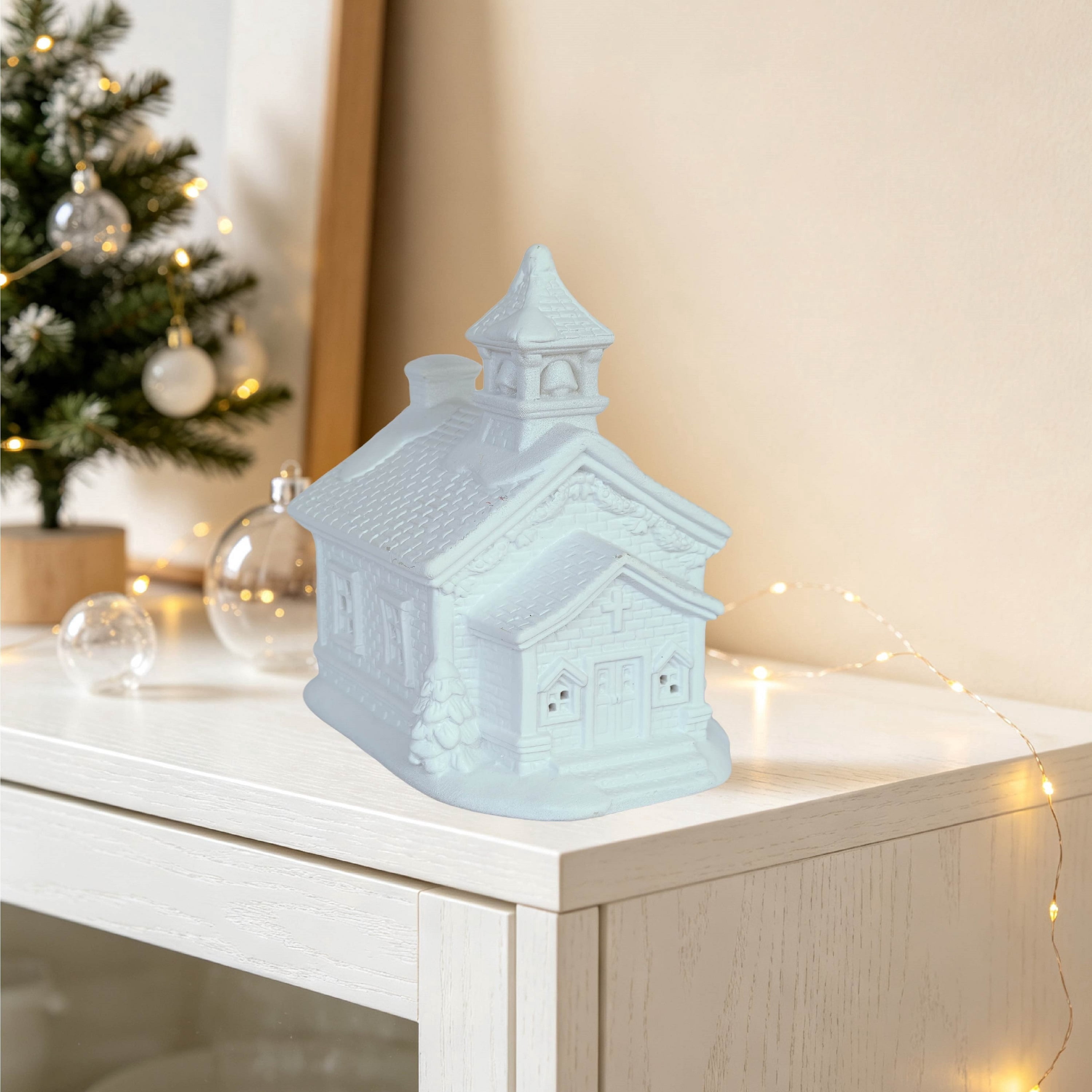 Porcelain Church Mini Christmas Village Building, White, 4", by Holiday Time