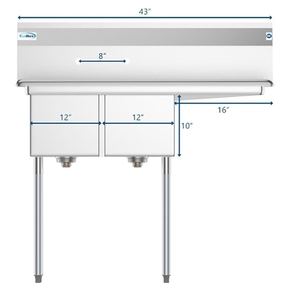 Pemberly Row Silver 12x16x10 Right Stainless Steel Kitchen Prep & Utility Sink