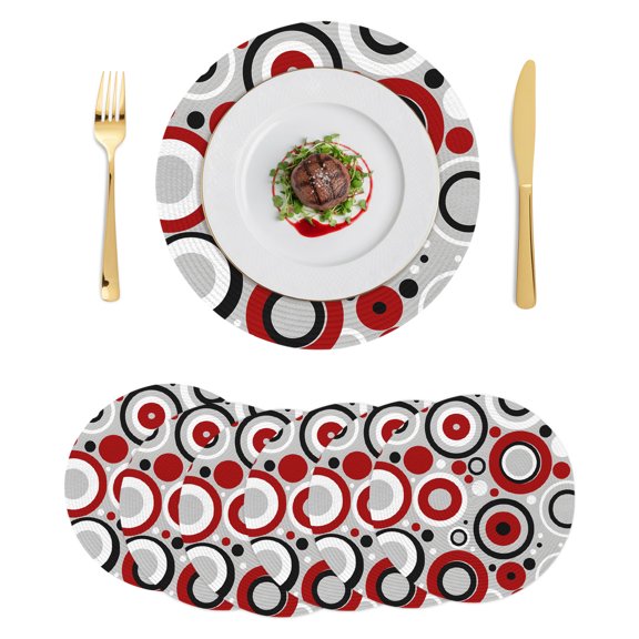 Round Placemats Red Geometric Circle 15 inch Set of 6 Table Mats for Dining Table Modern Art Abstract Heat Resistant Non-Slip Kitchen & Home Decorative Place Mat Set