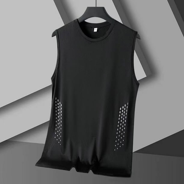 pstuiky Camisetas sin mangas para hombre, Camiseta deportiva informal sin mangas con cuello redondo y color sólido para hombre Camisas de hombre m