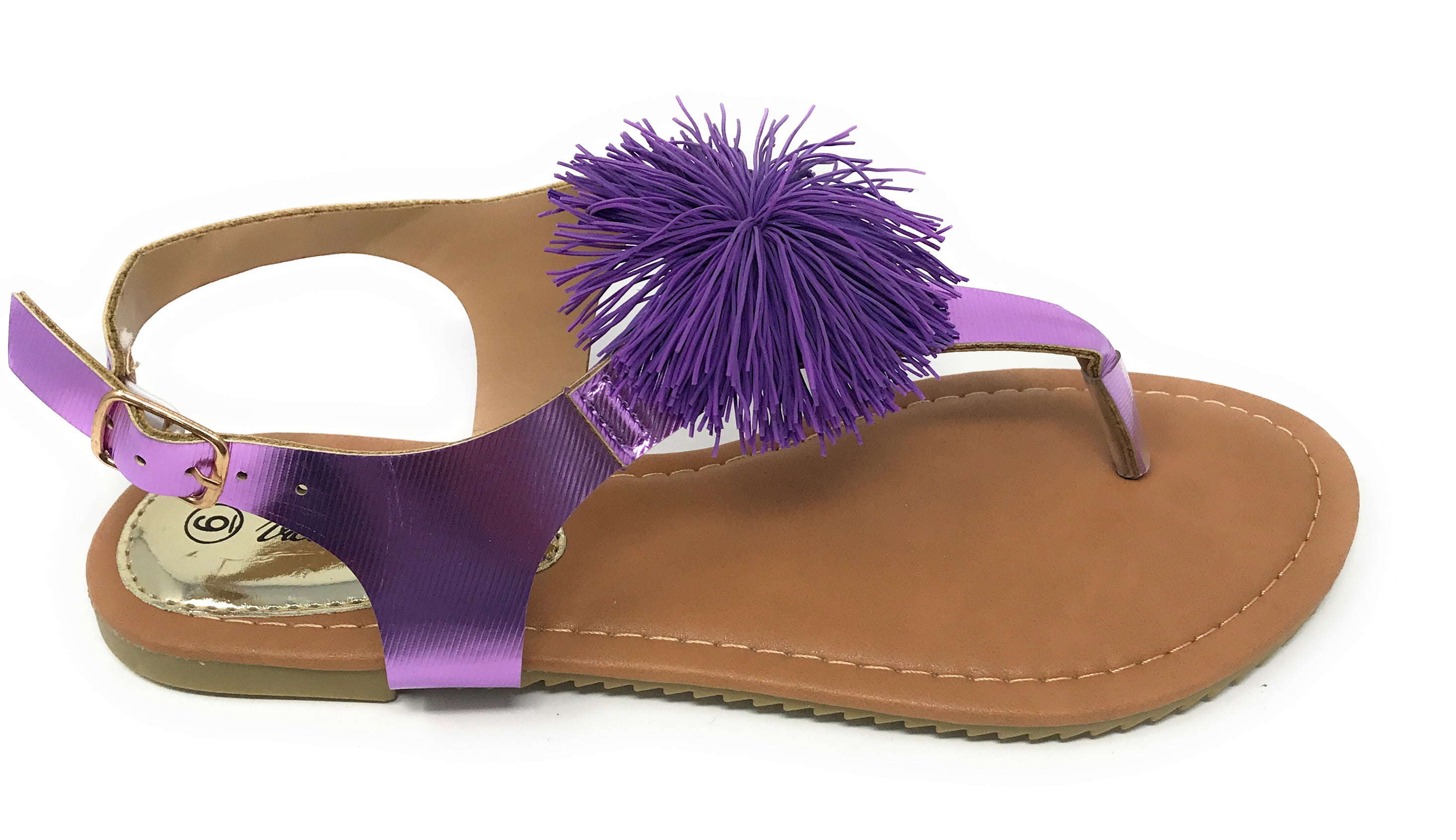 Victoria K Women's PomPom With Side Buckle Sandals
