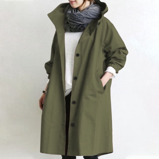 ICHUANYI Clearance Women's Solid Color Button Pocket Recreational Hooded Long Sleeve Windbreaker Coat Tops(Army Green, XXL) ICHUANYI WER2023080908642