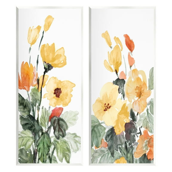 Stupell Industries Yellow Spring Flowers Botanical & Floral Painting Unframed Art Print Wall Art, 7 x 17, Set of 2