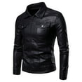 thumbnail image 2 of Maoxin Men Leather Jacket Men's Winter Long Sleeved Leather Motorcycle Jacket Zipper Coat Long Sleeve Hoodless Faux Leather Outwear Jackets for men Black 4XL, 2 of 8