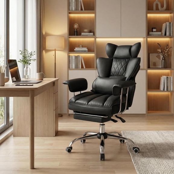 Topcobe Big and Tall Executive Office Desk Chair with Footrest, Home Office Chair, Office Furniture Chairs, Black
