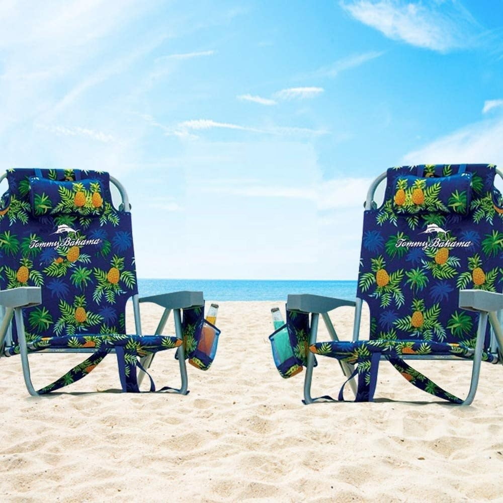 2 Tommy Bahama 5 Position Pineapple Print Beach Chairs