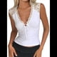 thumbnail image 2 of Camiseta Sin Mangas de Encaje con Escote en V Profundo para Mujer, Camisa de Verano Sin Mangas de Corte Bajo con Lazo Frontal, Blusa Corta L, 2 of 7