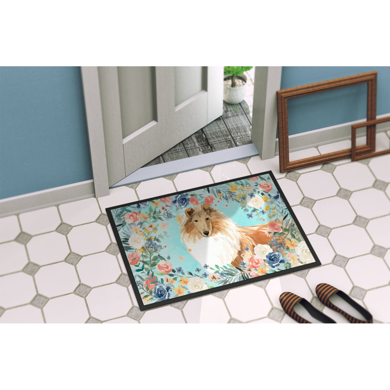 Carolines Treasures CK3414JMAT Collie Door Mat Indoor Rug or Outdoor Welcome Mat 24x36 Doormat 36"L x 24"W multicolor