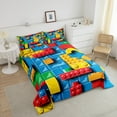 thumbnail image 5 of Erosebridal 3D Building Blocks Comforter Set Queen, Colorful Construction Bedding , Rainbow Brick Blue Bedding Comforter Sets Funny Patchwork Geometric Rectangle Quilt, 5 of 5