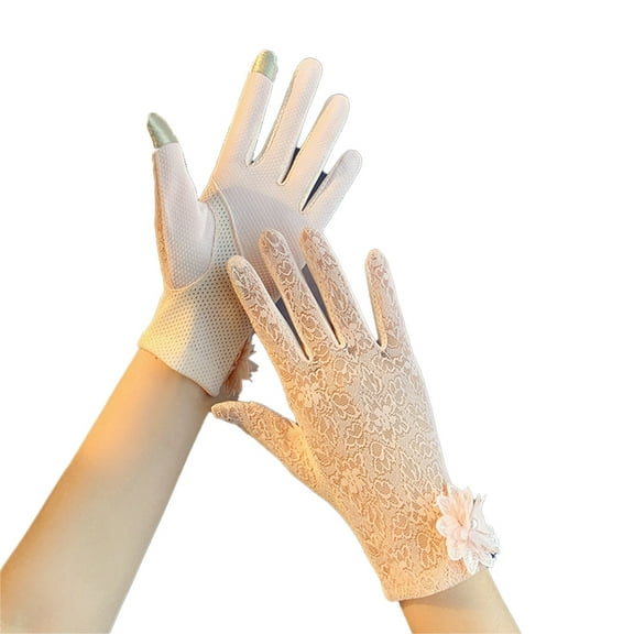 Women's summer thin driving all touch screen short lace hand spring and autumn ice silk gloves