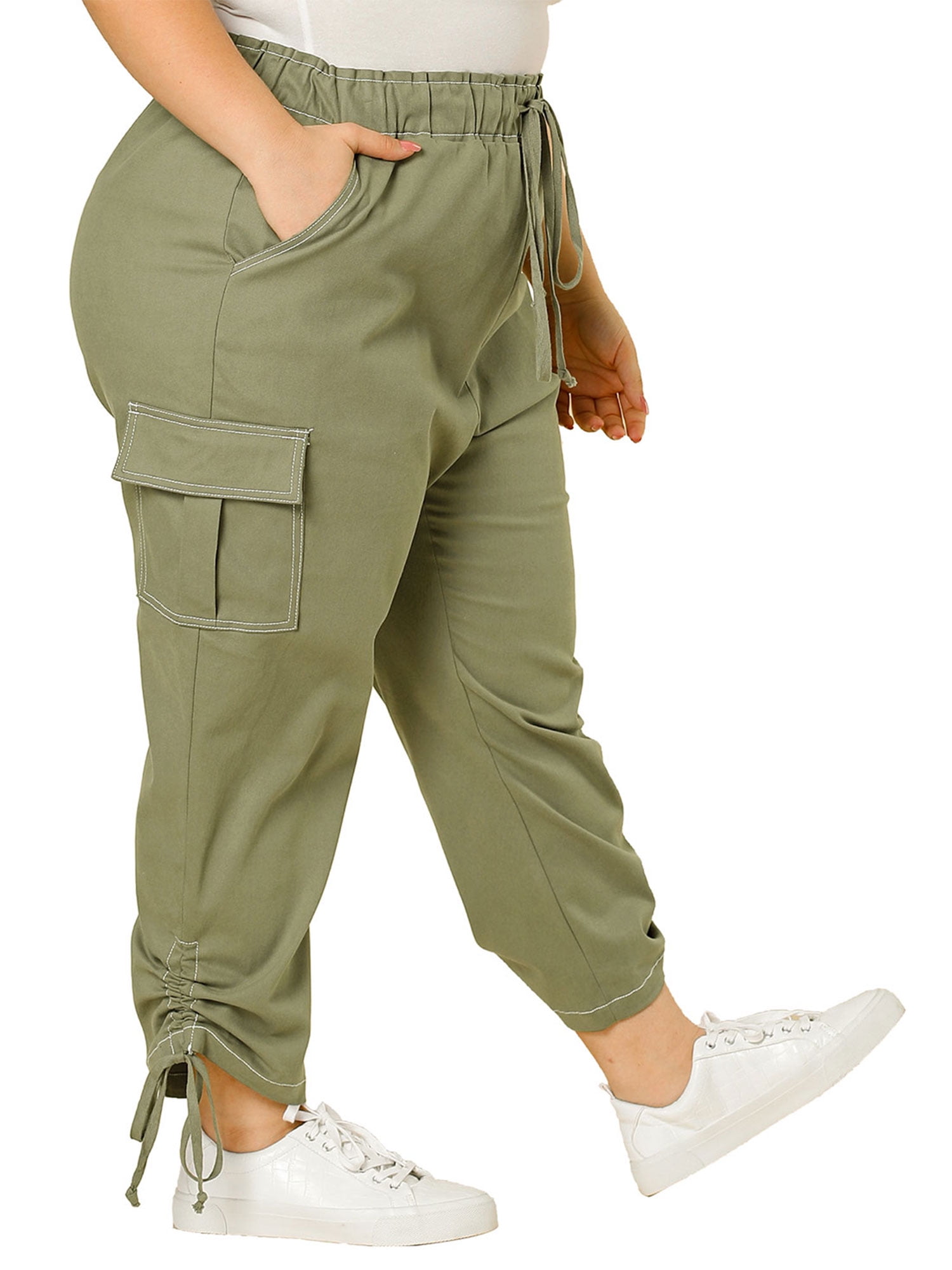 Unique Bargains - Women's Plus Size Drawstring Elastic Waist Cargo Pant