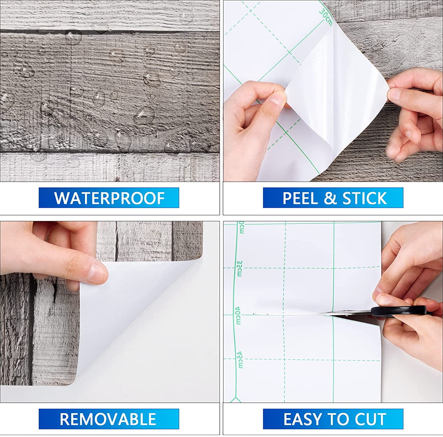 Caltero Wood Peel and Stick Wallpaper Gray Self-Adhesive Removable Contact Paper, 17.7in x590in