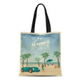 thumbnail image 1 of ASHLEIGH Canvas Tote Bag Summer Color in Retro Car Palm Trees and Young Durable Reusable Shopping Shoulder Grocery Bag, 1 of 1