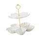 thumbnail image 5 of Soporte de cerámica escalonado para pasteles y postres con asa para té de la tarde 2 niveles blanco, 5 of 9