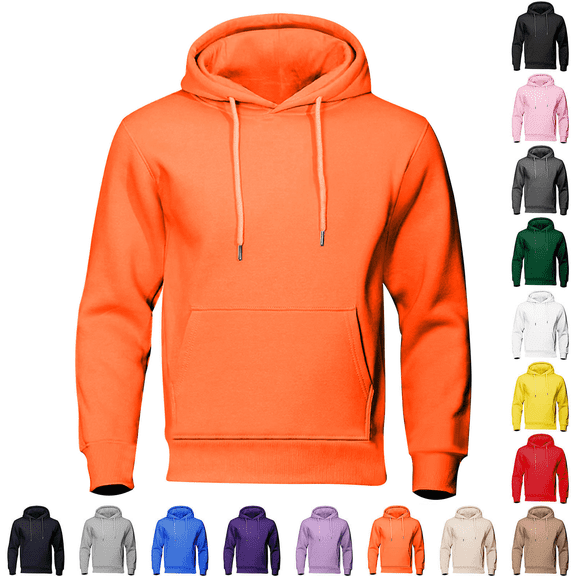 Mens Solid Hooded Sweatshirt Casual Athletic Fleece Pullover Drawstring Winter Warm Clothing with Kangaroo Pocket