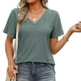 thumbnail image 4 of Aobny Women's Casual T-Shirt Tunic Green Hiking Tees Short Sleeve Flowy V-Neck Womens Tops, 4 of 9
