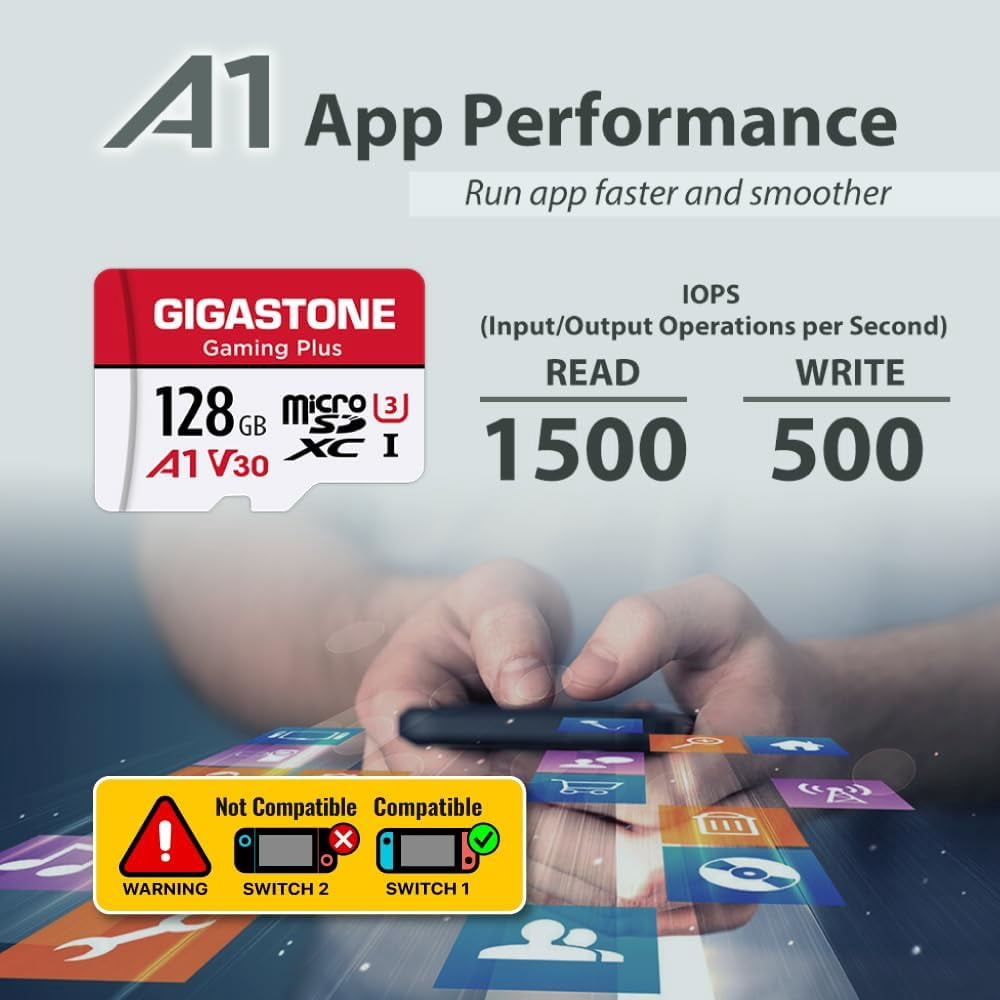 Gigastone 128GB microSDXC U3 A1V30 Memory Card for Nintendo Switch, Red and White – 100MB/s, Micro SD Card