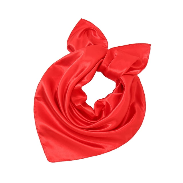 Zhuge Elegante bufanda cuadrada, bufanda de color sólido, 60 cm, bufanda cuadrada pequeña de seda simulada, bufanda de color sólido con flecos brillantes, 1 pieza (rojo)
