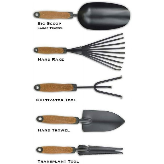 Olmsted Forge 5-Piece Gardening Tool Set, Heavy Duty Powder Coated Steel, Cork Handle, Durable Kit