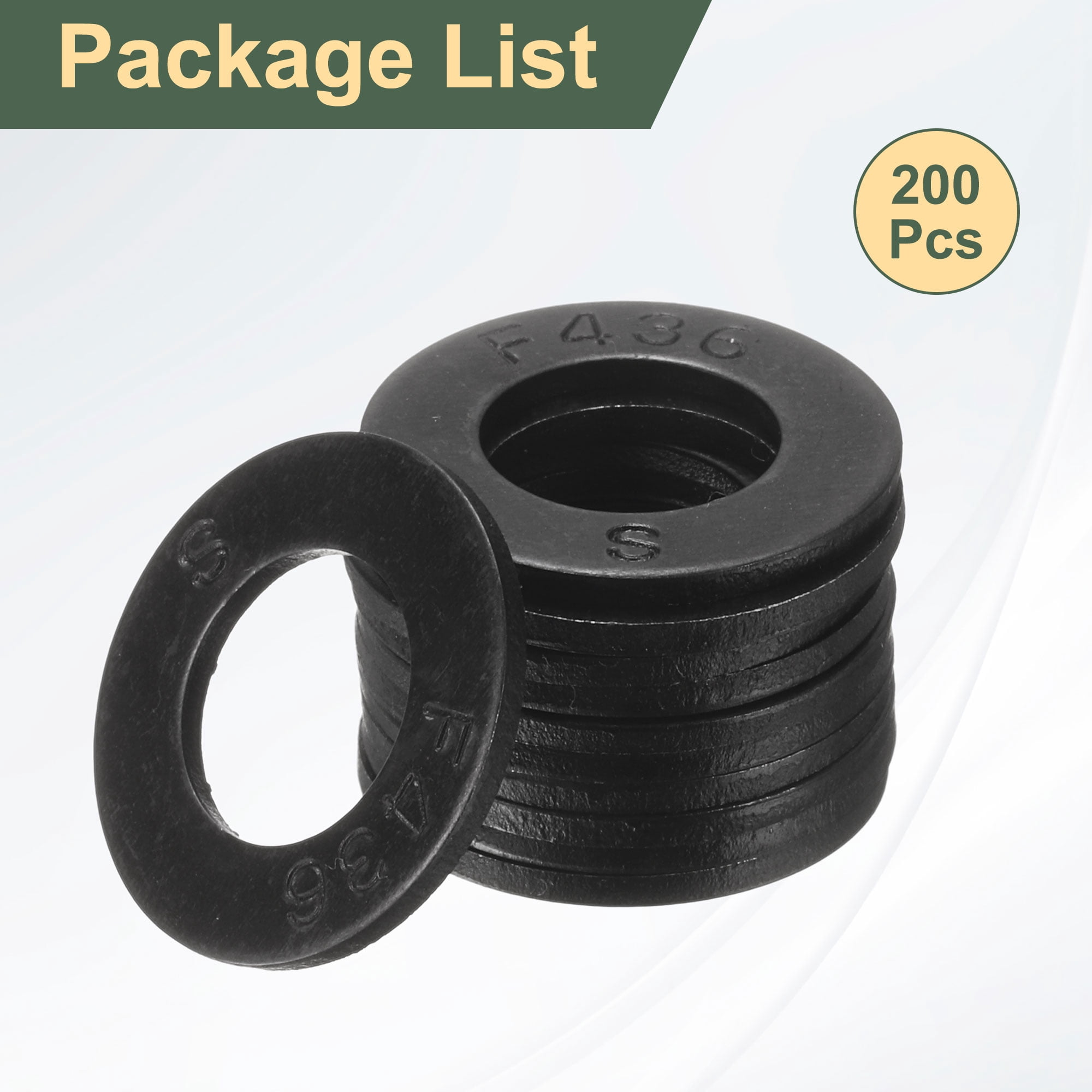 200 Pcs 3/8" Black Flat Washers, 20mm Outer Diameter, 45 Steel Metal Washer for Screws and Bolts