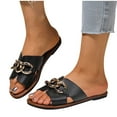 thumbnail image 4 of Xfvqtps Slide Sandals for Women Flat Open Toe Metal Ring Decor Leather Non Slip Beach Summer Sandals Black, 4 of 9