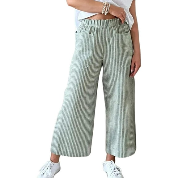 Women's High Waisted Wide Leg cotton-linen blend Pants - Casual Loose Straight Palazzo Trousers with Elastic Waist & Pockets (Multiple Colors)