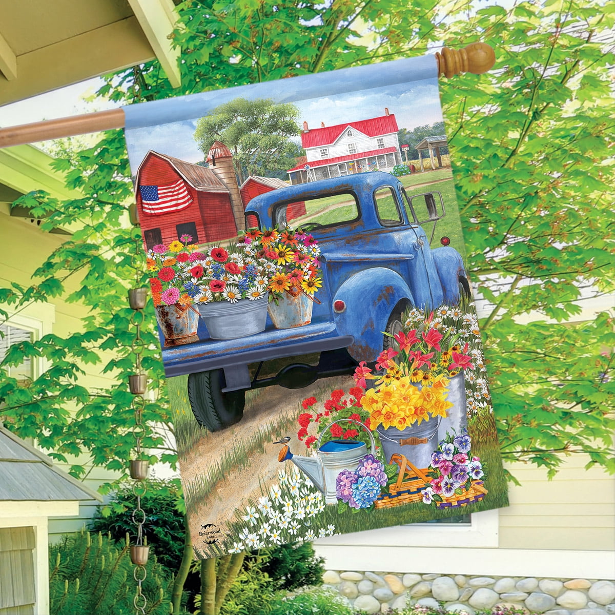 Day On The Farm Spring House Flag Pick-up Truck Floral 28/" x 40/" Briarwood Lane