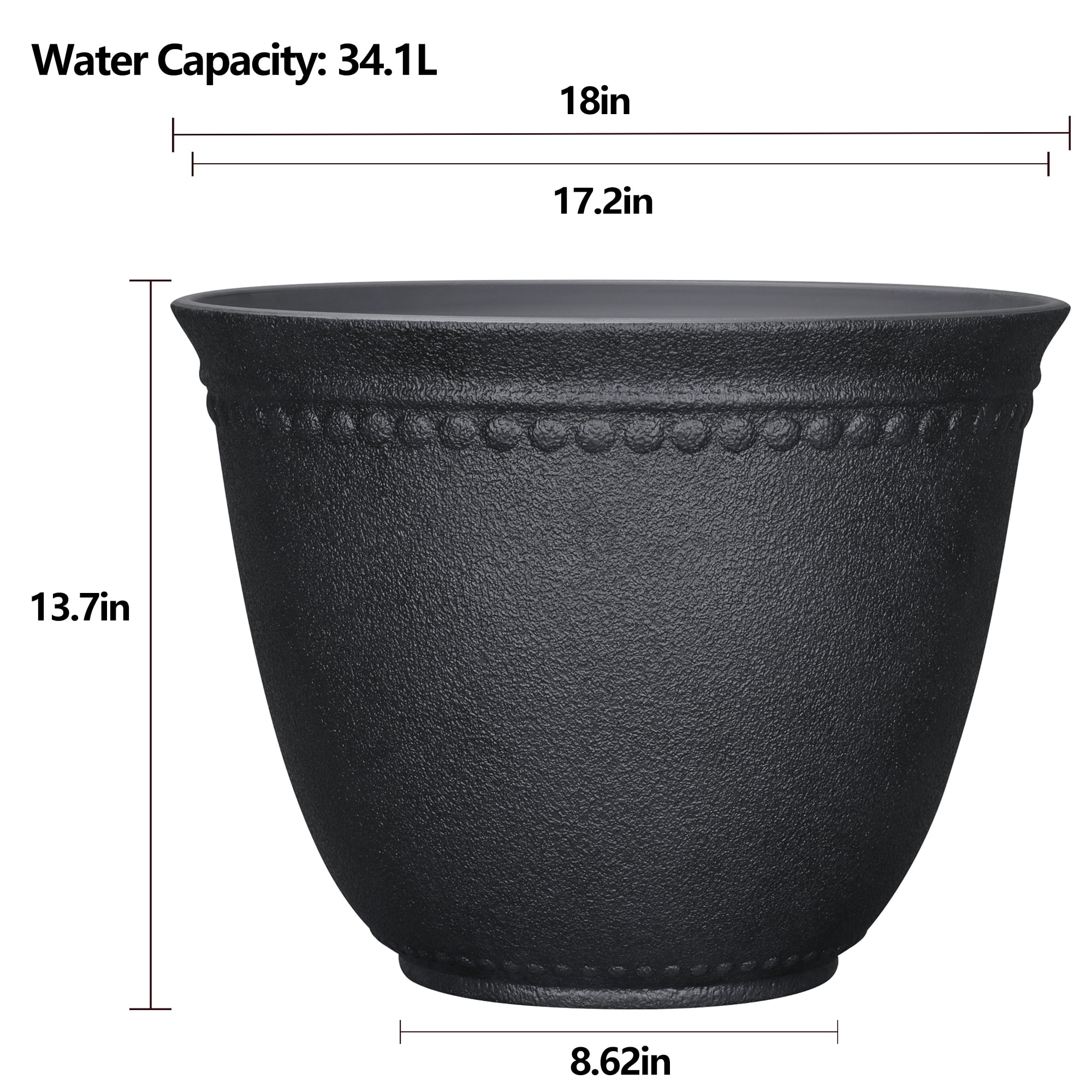 My Texas House 18-Inch Black Asti Recycled Resin Planter