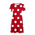 thumbnail image 6 of Sakmal Long Dresses for Women Red Crew Neck Loose Fit Polka Dot Tiered Short Sleeve with Pocket Sundress, 6 of 6