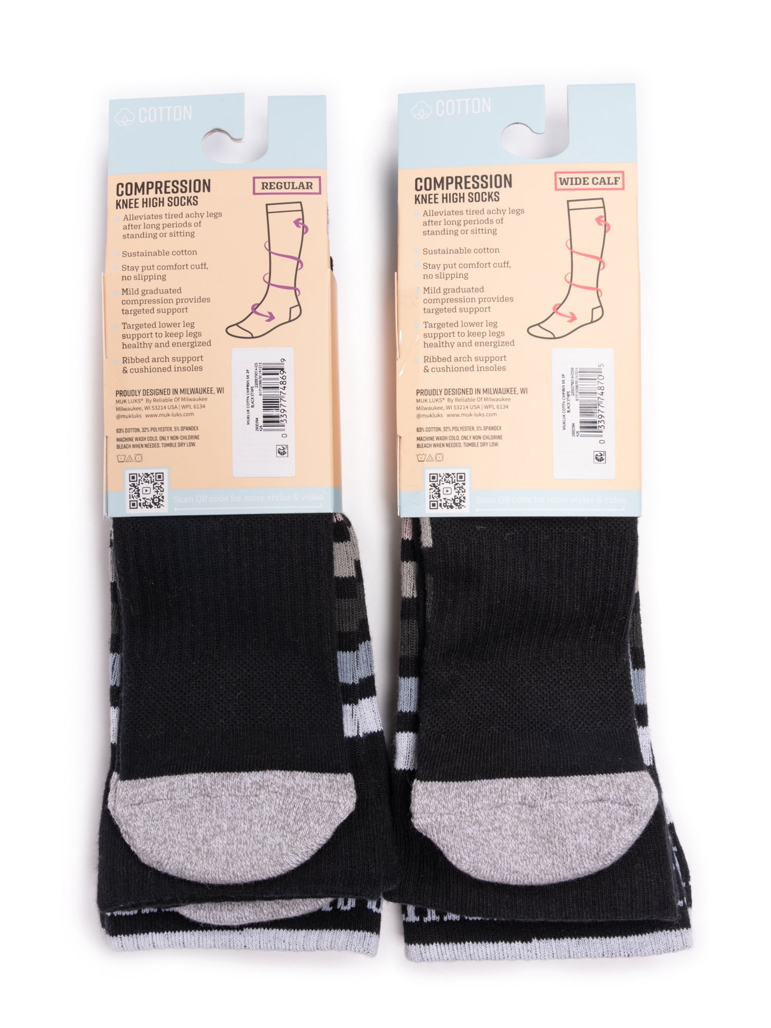MUK LUKS Women's Regular Width Compression Cotton Knee-High Socks, 2-Pack, Shoe Sizes 6-10