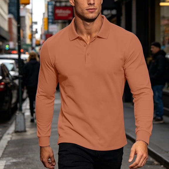 JOANKDMI Casual Long Sleeve Shirts for Men Lightweight Breathable Golf Tops Classic Fit Button Down Work Shirts Daily Basic Pullover Sportswear, M-4XL