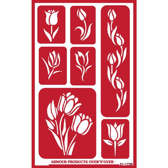 Plantilla reutilizable para grabado en vidrio Armour Etch con tulipanes
