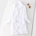 thumbnail image 3 of IROINID Chemise à Manches Longues Réduite pour Femmes Chemises en Coton pour Femmes Chemise en Lin Quotidienne Manches Retroussables Hauts Tunique à Boutons Poches Blouse, Blanc, 3 of 4