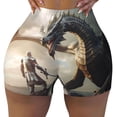 thumbnail image 2 of Rateoe Swordsman Cool Dragon Printed Power Workout Shorts for Women Tummy Control Squat Proof Ribbed Thick Seamless Scrunch Active Short-XX-Large, 2 of 8