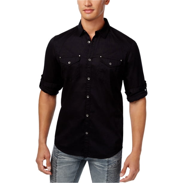 INC Mens Harrison Button Up Camisa, Negro, X-Small