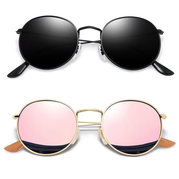 Gafas de sol Joopin Polarizadas Redondas de Metal UV400 Negro/Rosa