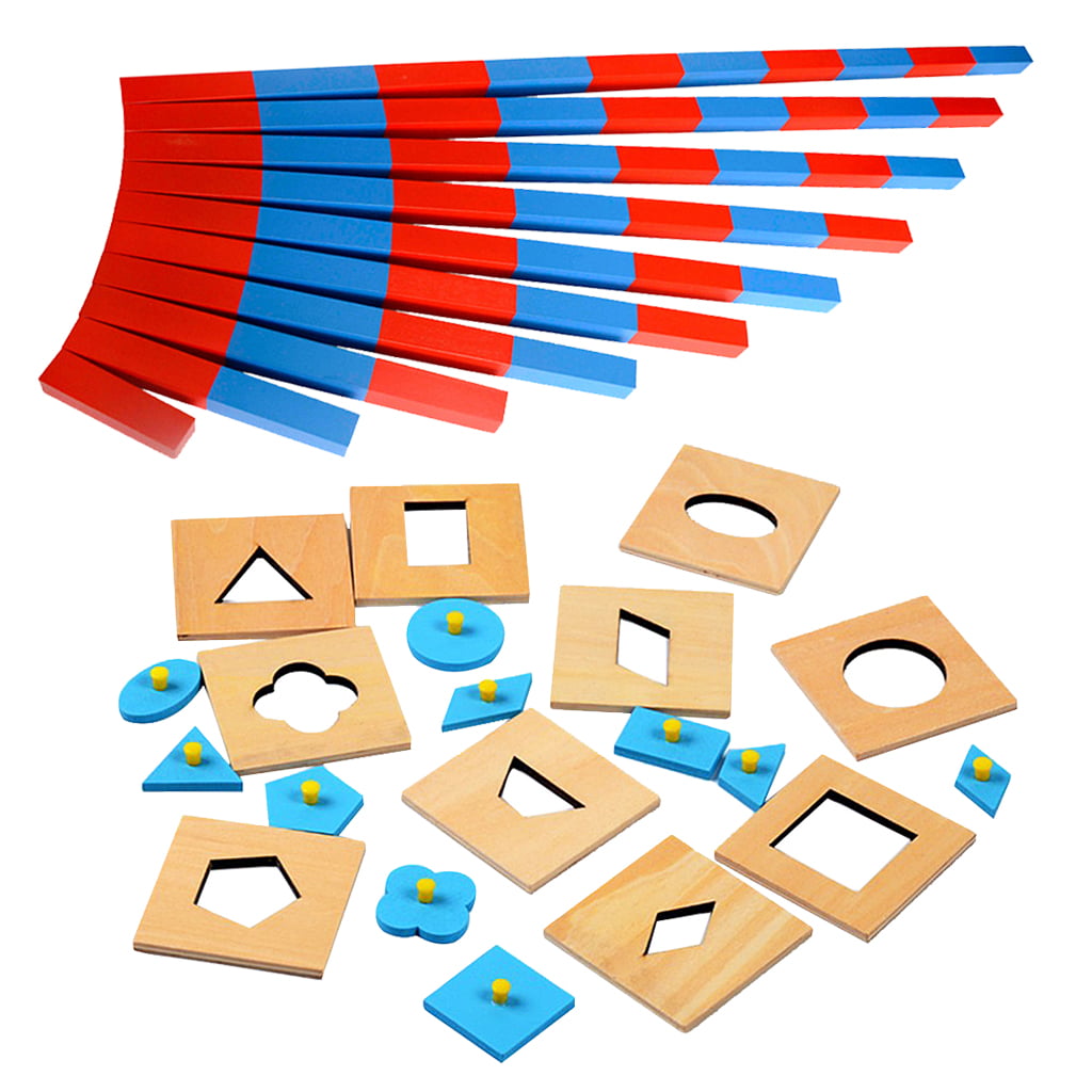 Montessori Wooden Toy Kids Learning Mini Number Rods & Shape Sort Puzzles
