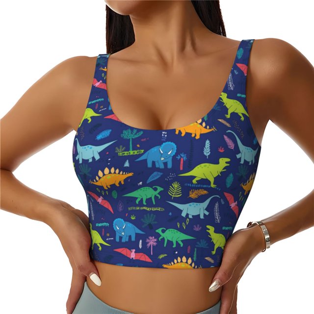 Fotbe Dinosaurs Adventure Sujetador Deportivo Largo sin Aros para Mujer con Almohadillas y Soporte Medio, Transpirable y Absorbente, Camiseta Tipo Chaleco o Tank Top-XX-Large