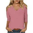 thumbnail image 2 of 2025 New Fashion Plus Size Women's Fashionable Solid Color T-shirt 3/4 Sleeve Shirt V-neck Casual Top, 2 of 6