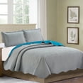 thumbnail image 1 of Sherry  3pc Reversible Solid Quilt Set Grey & Teal - Queen Size, 1 of 1