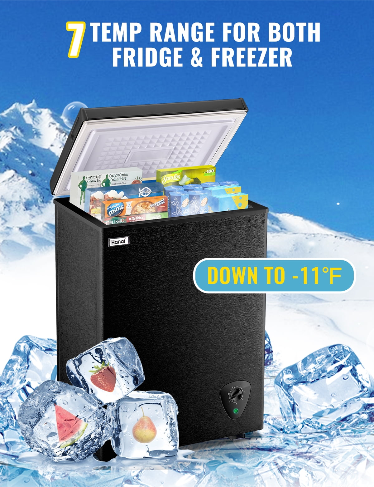 Small Freezer Chest 3.5 cu.ft, Mini Chest Freezer with Ultra-Low Temperature Deep Freezers, 7 Adjustable Temperature and Removable Basket for Home