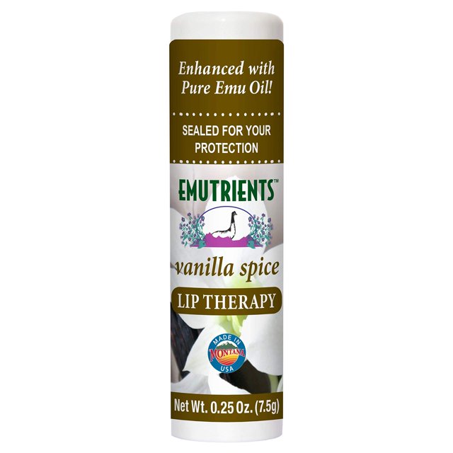 Montana Emu Ranch - Bálsamo labial Lip Therapy 0.25 onzas - Sabor a vainilla y especias - Mejorado con aceite puro de Emu
