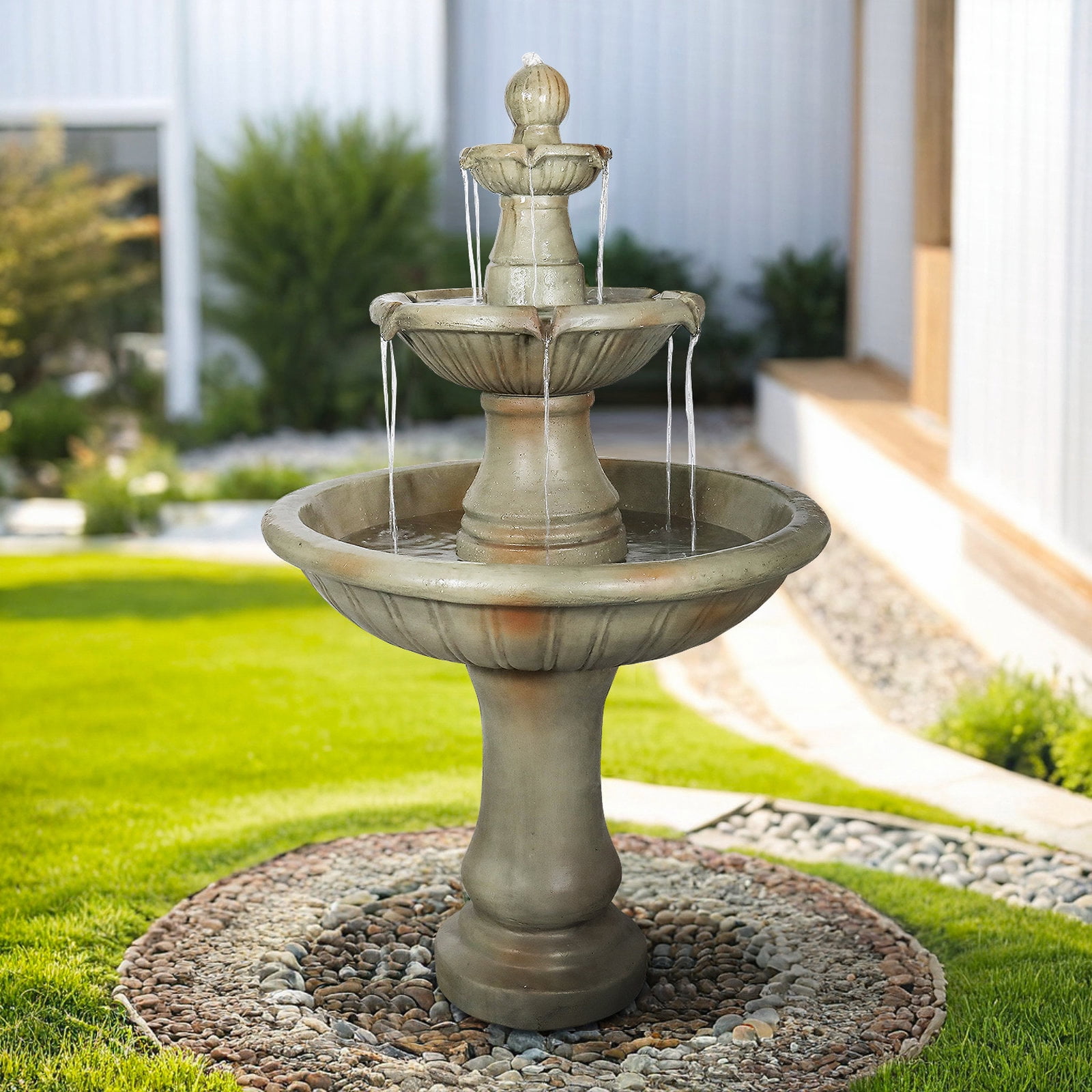 Hamiedun 51.5" H Freestanding Outdoor Water Fountain – Stone-Look Weather-Resistant Easy Setup Classic 3-Tier Garden Feature with Electric Pump for Patios, Yards & Courtyards