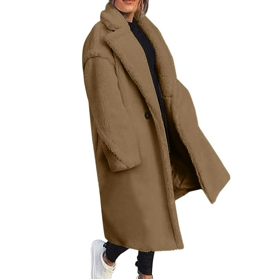 Niaviben Long Wool Coat Women Double Breasted Peacoat Women Long Winter Coat Women Jacket Womens Winter Coat Winter Coat Jackets for Women Trendy Coffee L