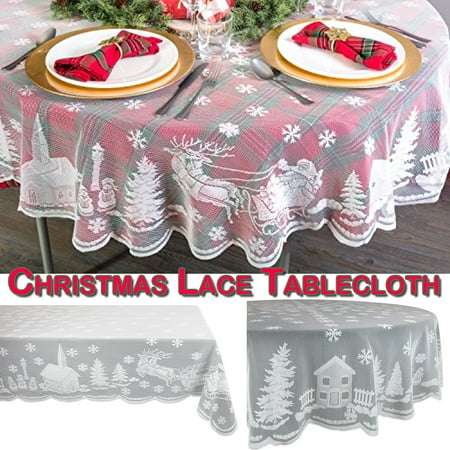 

Skksst Christmas Table Cloth White Lace Rectangle/ Round Dining Table Cover Home Decor