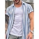 thumbnail image 4 of Camisas De Compresion Hombres Primavera Verano Tops Camisa Algodón Lino Casual Camisa con cuello en V Camisa de manga corta Top Blusa (Blue, M), 4 of 7